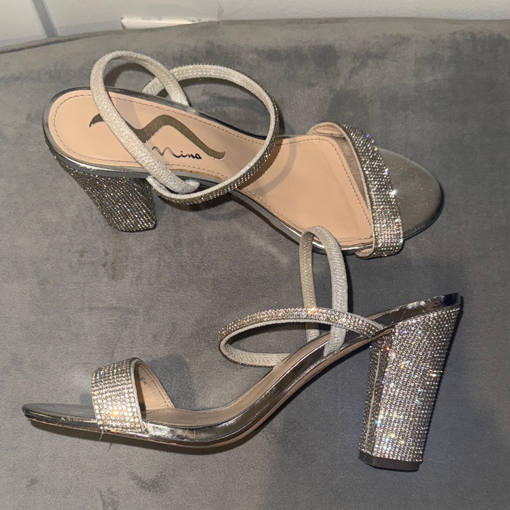 Nina Sparkling Silver Block Heels